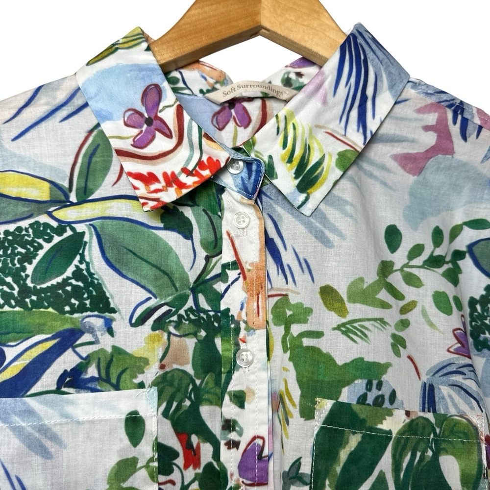 Soft Surroundings Womens XL Button‎ Up Shirt Watercolor Abstract Floral Cotton - Picture 12 of 14